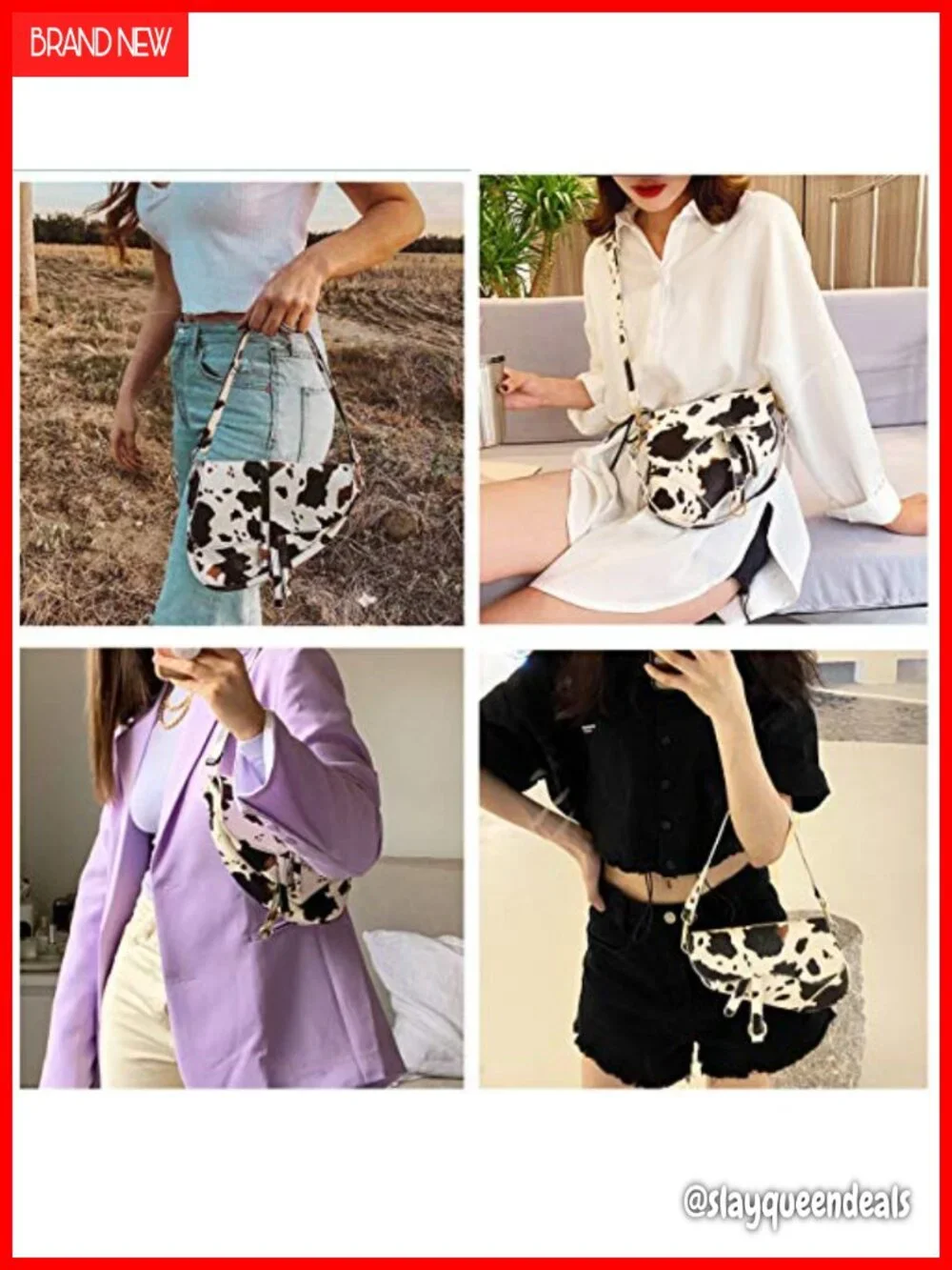 Women Cow Print Saddle Shoulder Bag Faux Leather Clutch Purse Underarm